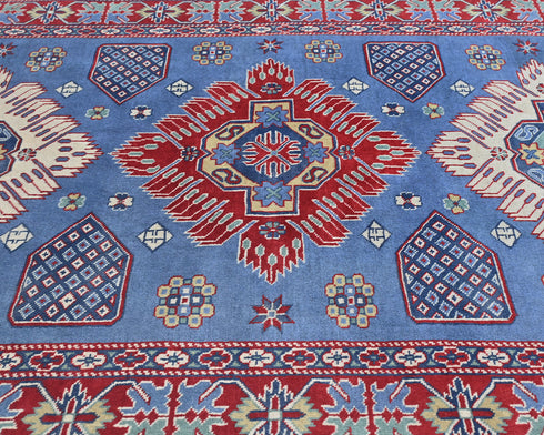 4x6 Feet Blue Shirvan Afghan Hand Knotted Geometric Wool Area Rug